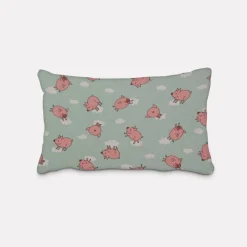 SCHÖNER LEBEN. Kissenhülle Flying Pigs Schweinchen Wolken mint rosa weiß verschiedene Größen