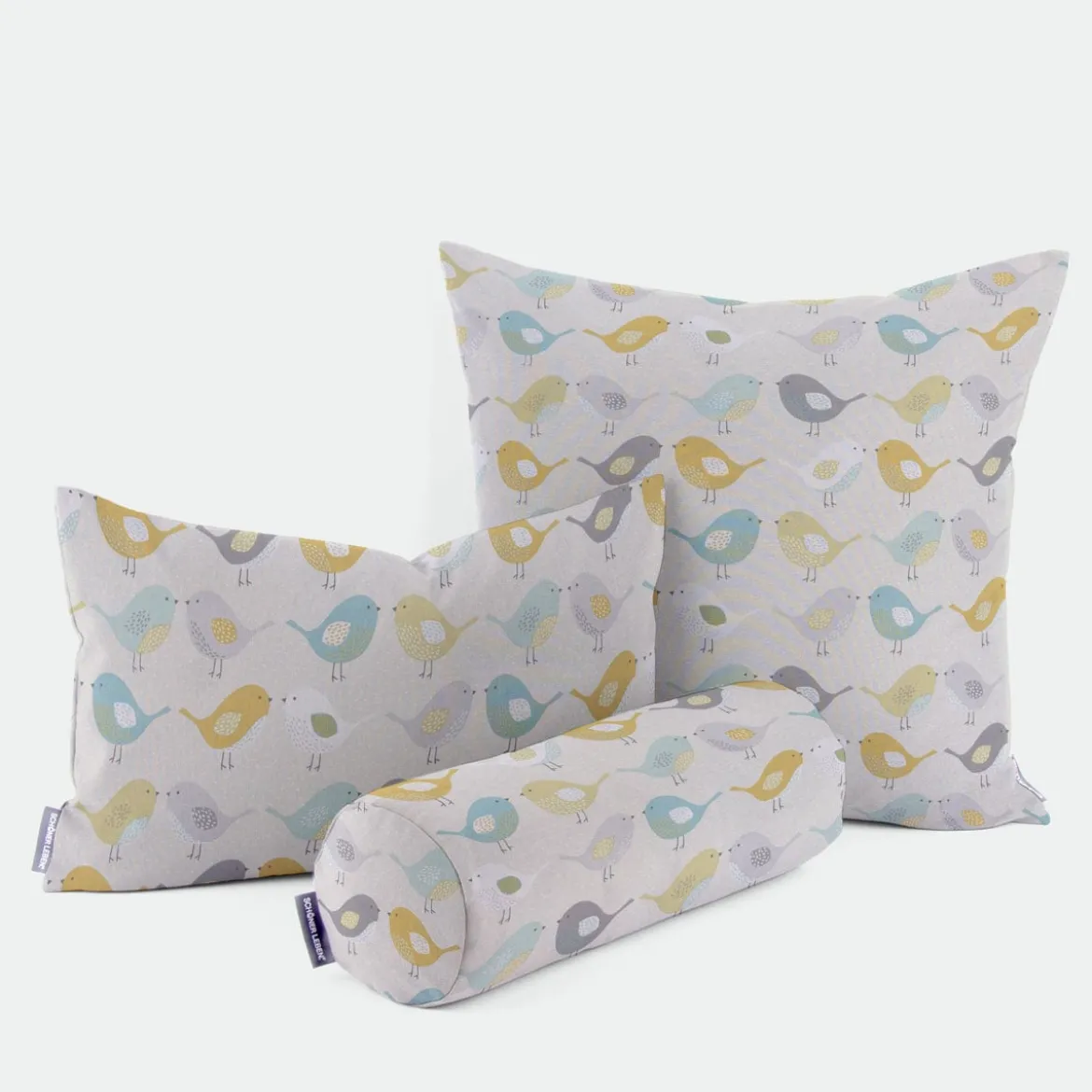 SCHÖNER LEBEN. Kissenhülle Fryett`s Birds Vögel beige grau mint senf verschiedene Größen