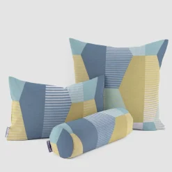 SCHÖNER LEBEN. Kissenhülle geometrisch Retro Sechseck blau grün weiß verschiedene Größen