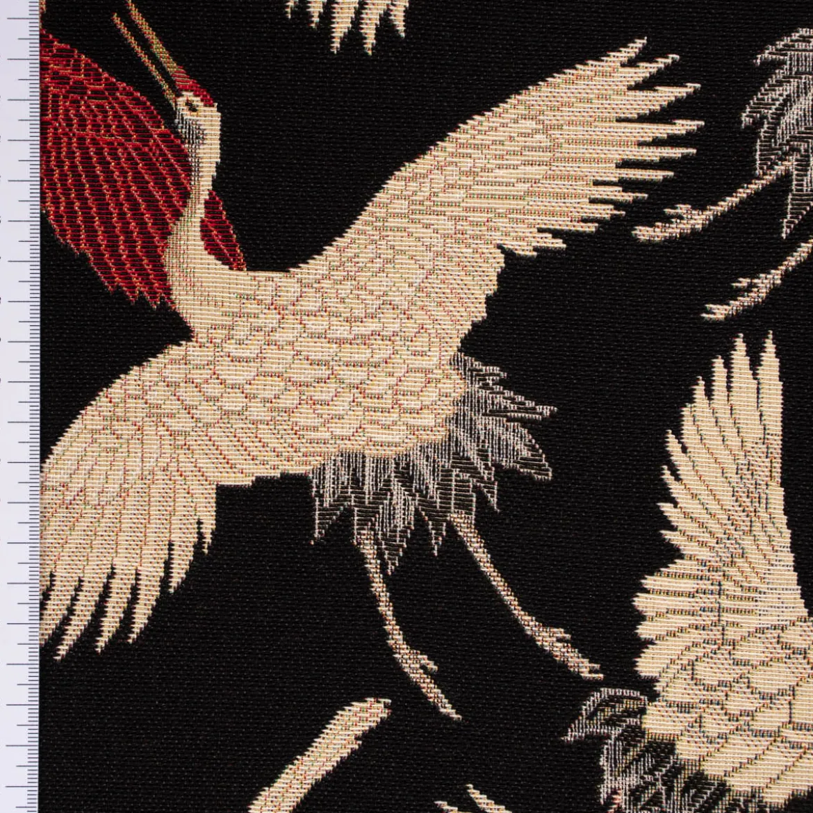 SCHÖNER LEBEN. Kissenhülle Gobelin Cranebird Paradise Kraniche schwarz beige rot verschiedene Größen