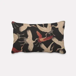 SCHÖNER LEBEN. Kissenhülle Gobelin Cranebird Paradise Kraniche schwarz beige rot verschiedene Größen