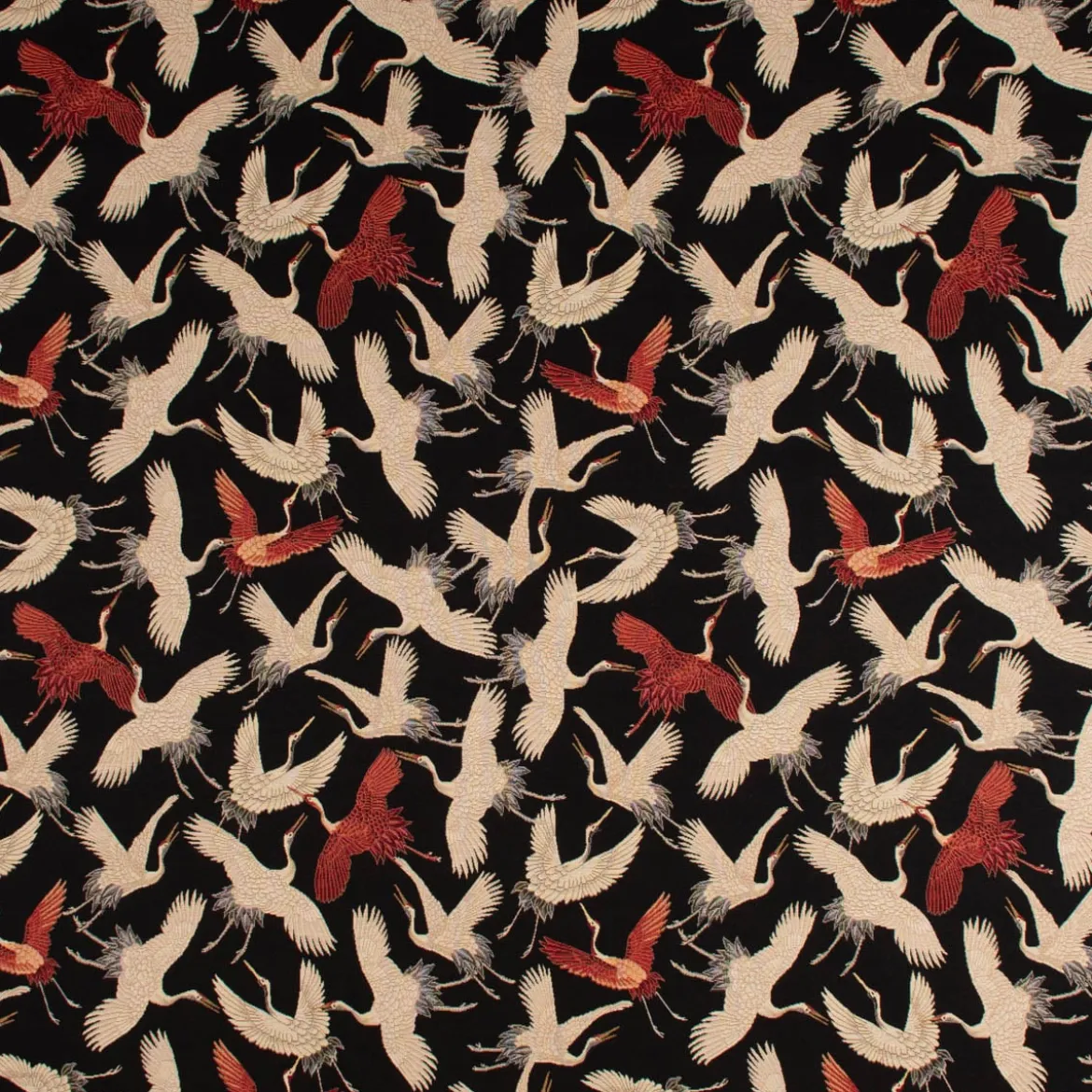 SCHÖNER LEBEN. Kissenhülle Gobelin Cranebird Paradise Kraniche schwarz beige rot verschiedene Größen