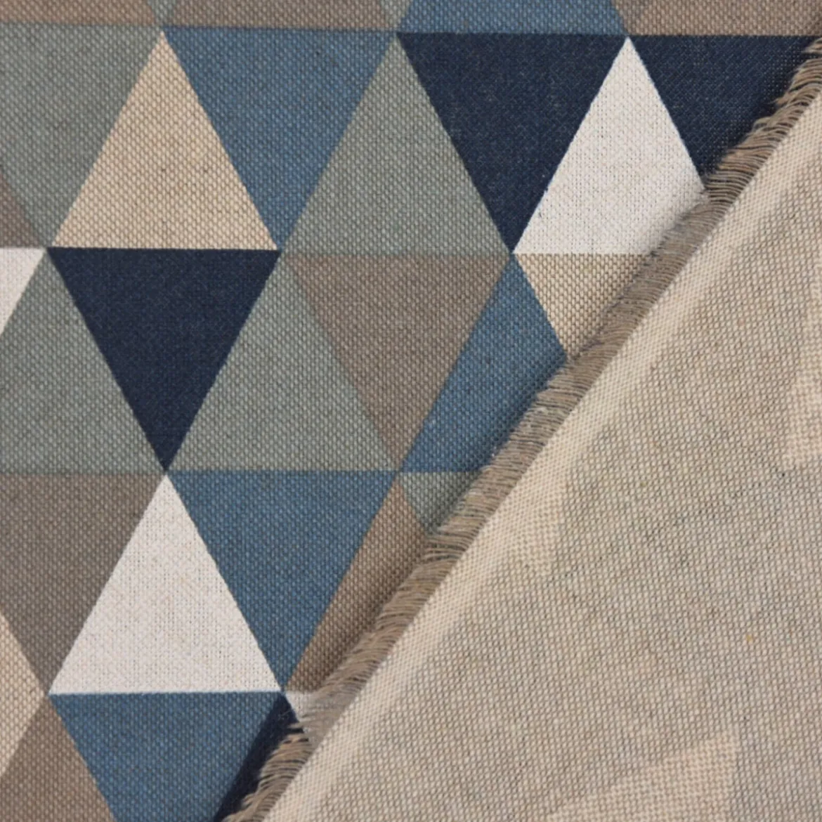 SCHÖNER LEBEN. Kissenhülle Halbpanama Leinenlook Dreiecke blau grau verschiedene Größen