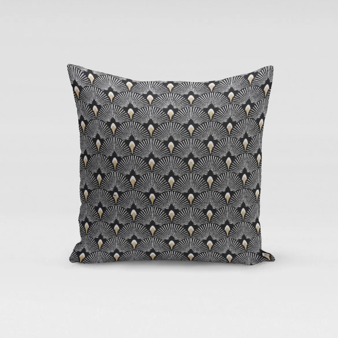 Schöner Leben Kissenhülle Jacquard Pfau Retro schwarz weiß goldfarbig 50x50cm