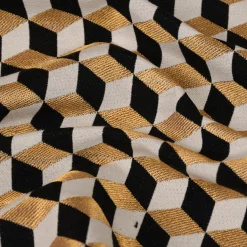 SCHÖNER LEBEN. Kissenhülle Jacquard Metallic Cube Geometric Luxury 3D Würfel schwarz gold ecru verschiedene Größen