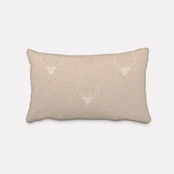 SCHÖNER LEBEN. Kissenhülle Jacquard Hirschkopf mit Geweih beige hellbeige verschiedene Größen