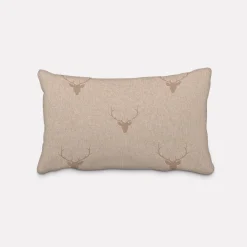 SCHÖNER LEBEN. Kissenhülle Jacquard Hirschkopf mit Geweih beige hellbraun verschiedene Größen