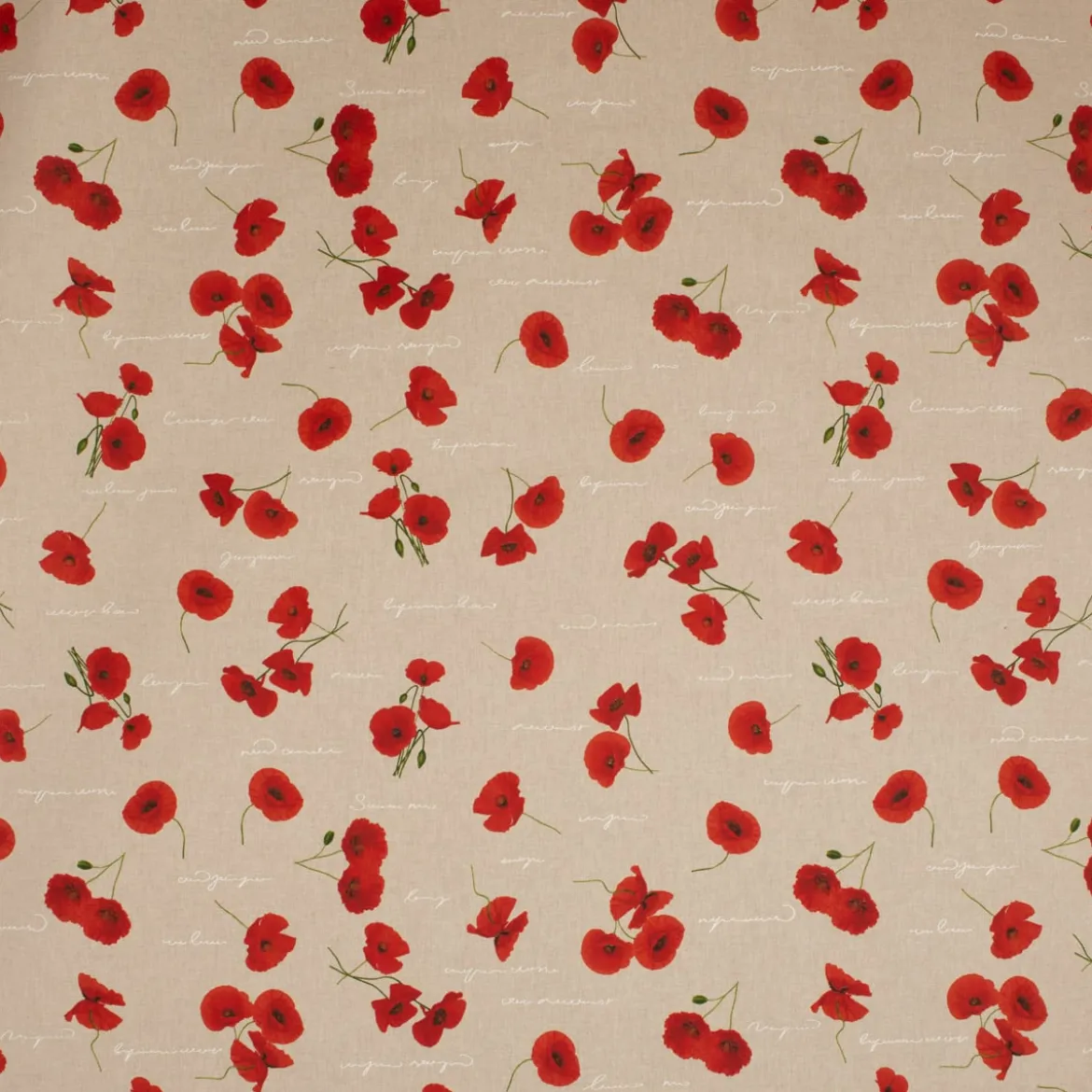 SCHÖNER LEBEN. Kissenhülle Leinenoptik Mohnblumen natur rot grün versch. Größen