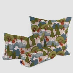 SCHÖNER LEBEN. Kissenhülle Leinenlook Wald Berge Wintertiere Fuchs Eule Waschbär natur grün blau verschiedene Größen