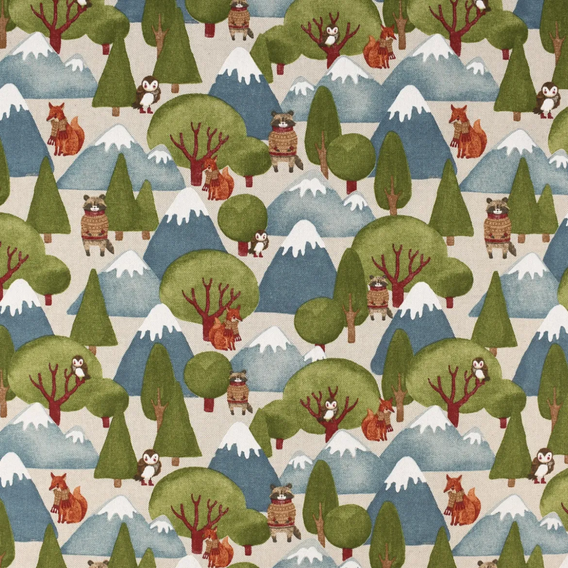 SCHÖNER LEBEN. Kissenhülle Leinenlook Wald Berge Wintertiere Fuchs Eule Waschbär natur grün blau verschiedene Größen