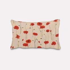 SCHÖNER LEBEN. Kissenhülle Leinenlook Poppy Field Mohnblumen natur rot verschiedene Größen