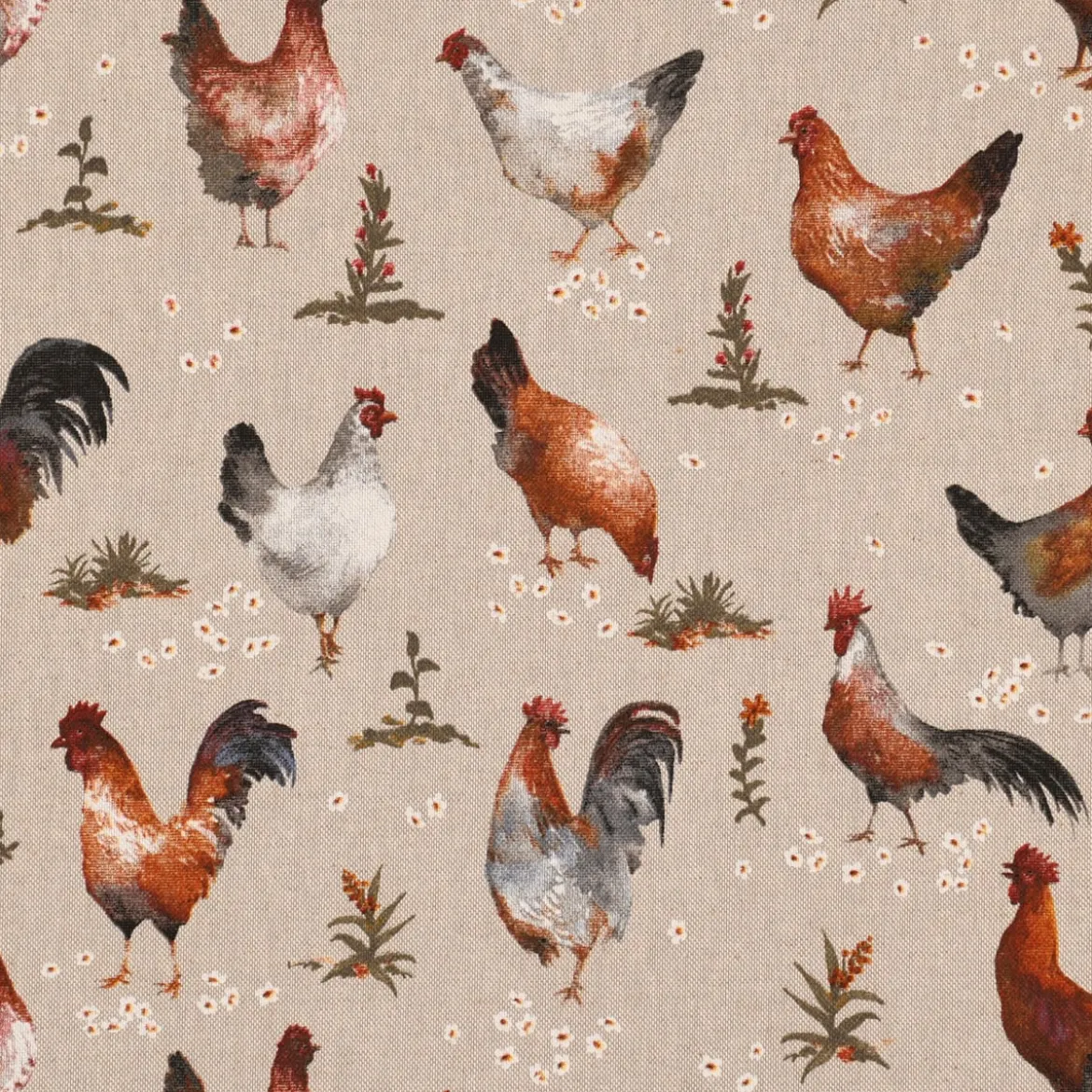 SCHÖNER LEBEN. Kissenhülle Leinenlook Chicken Farm Hühner natur braun verschiedene Größen