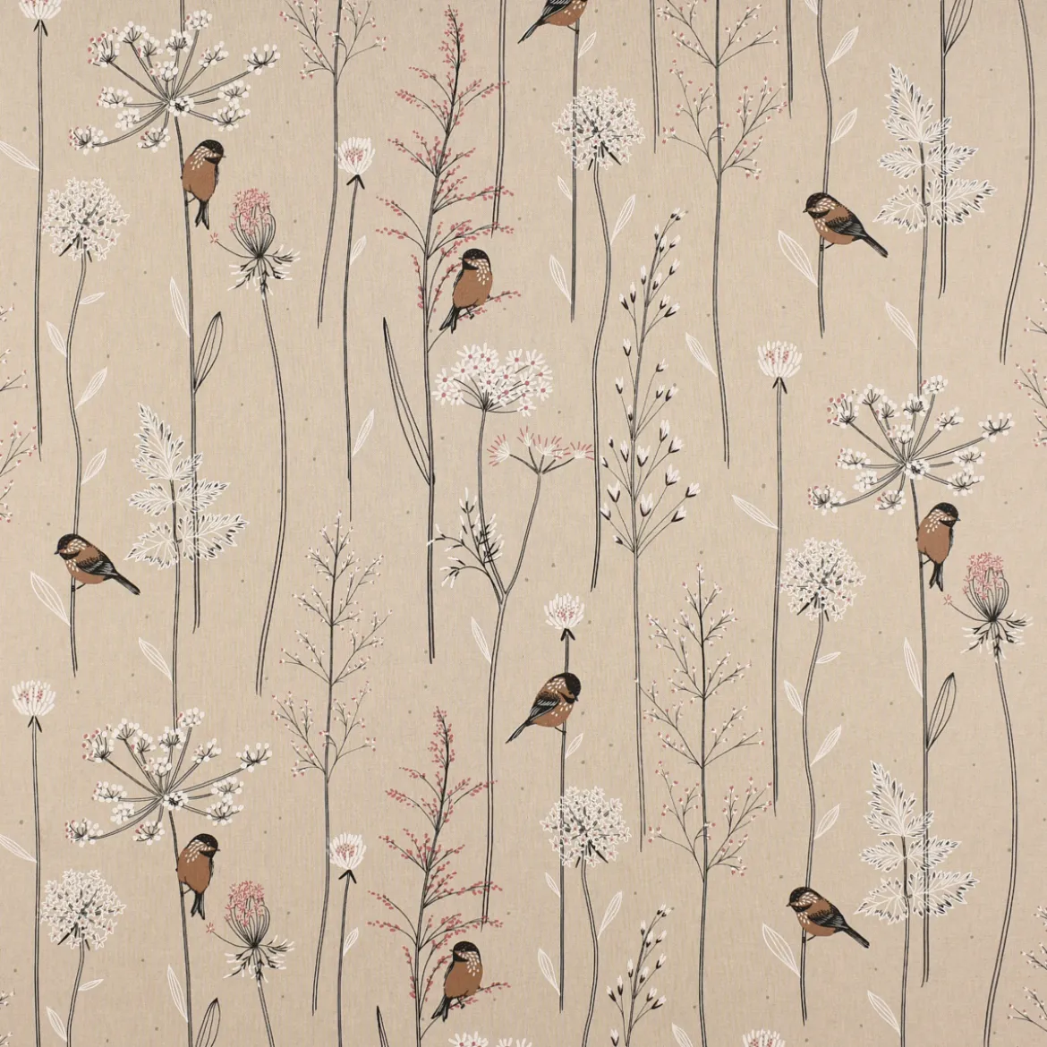 SCHÖNER LEBEN. Kissenhülle Leinenlook Soft Branch Blüten Gräser Vögel natur rosa verschiedene Größen