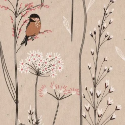 SCHÖNER LEBEN. Kissenhülle Leinenlook Soft Branch Blüten Gräser Vögel natur rosa verschiedene Größen