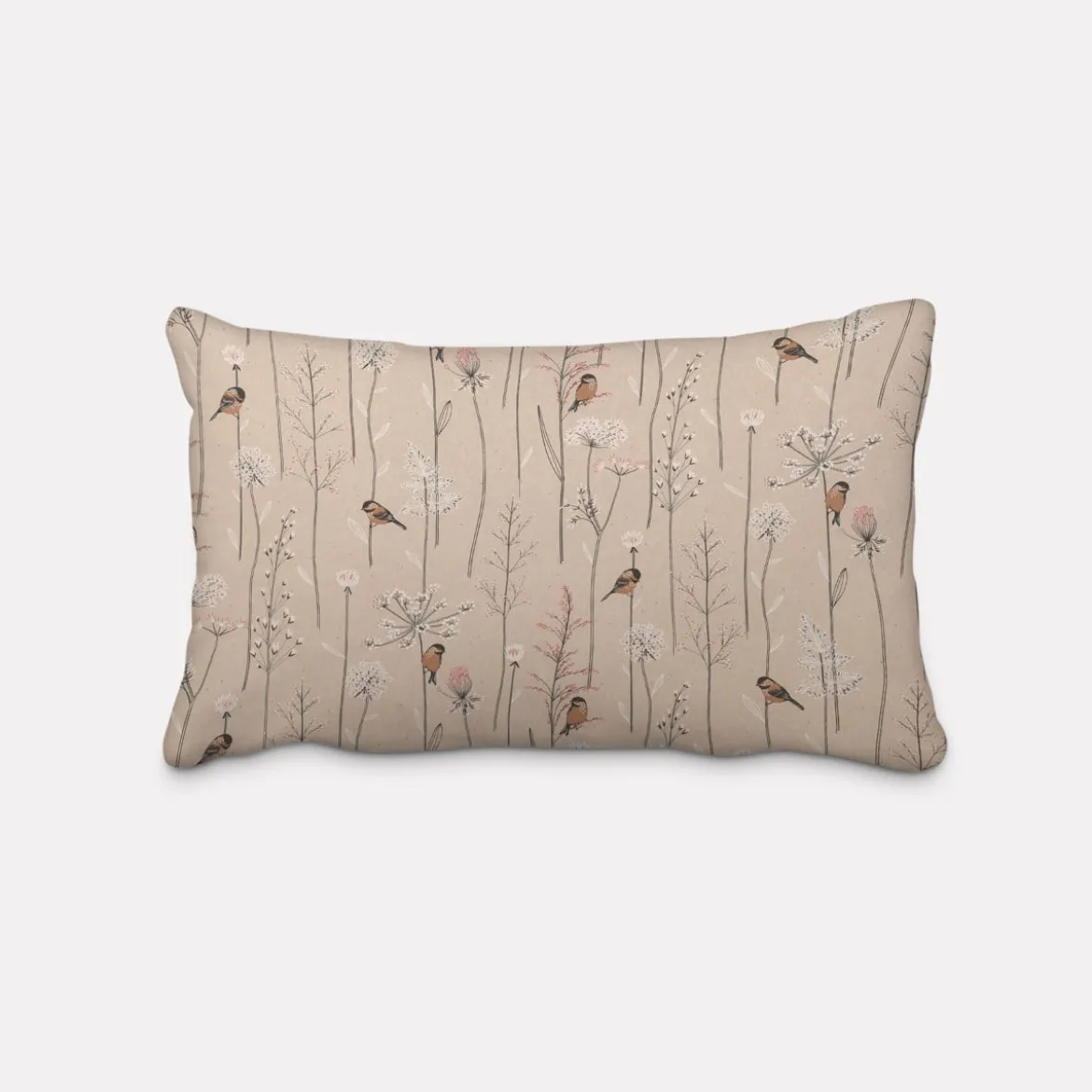 SCHÖNER LEBEN. Kissenhülle Leinenlook Soft Branch Blüten Gräser Vögel natur rosa verschiedene Größen