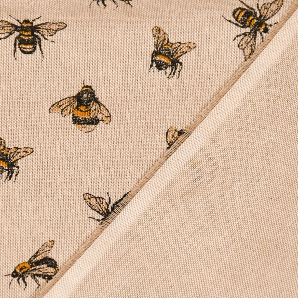 SCHÖNER LEBEN. Kissenhülle Leinenlook Bee Buzzing Bienen Hummeln natur gelb verschiedene Größen