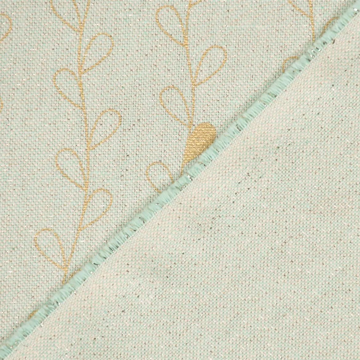 SCHÖNER LEBEN. Kissenhülle Metallic Blätterranken mint goldfarbig verschiedene Größen