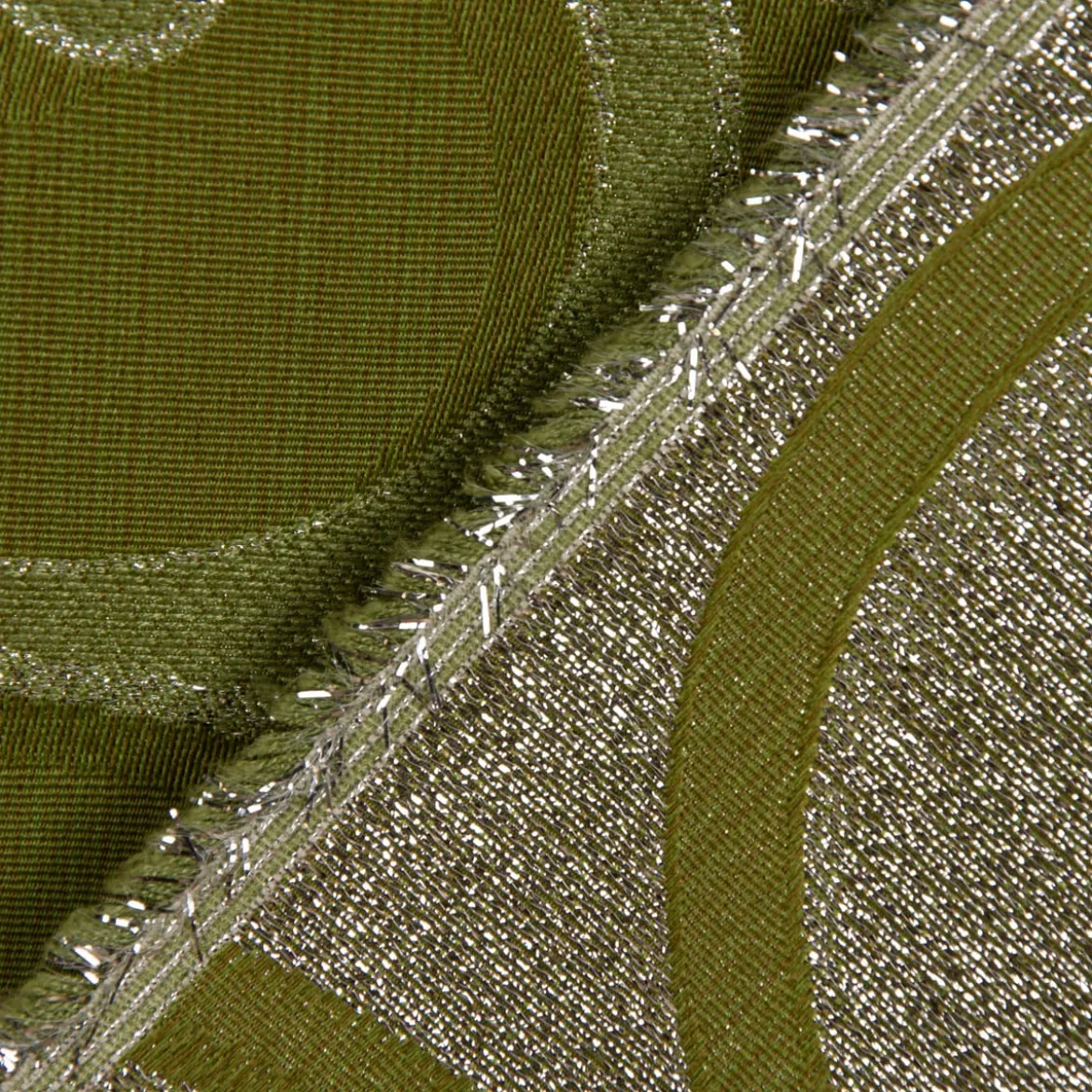 SCHÖNER LEBEN. Kissenhülle Ornamente Schnörkel Lurex grün silberfarbig verschiedene Größen