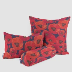 SCHÖNER LEBEN. Kissenhülle Outdoor Mohnblumen rot dunkelblau verschiedene Größen