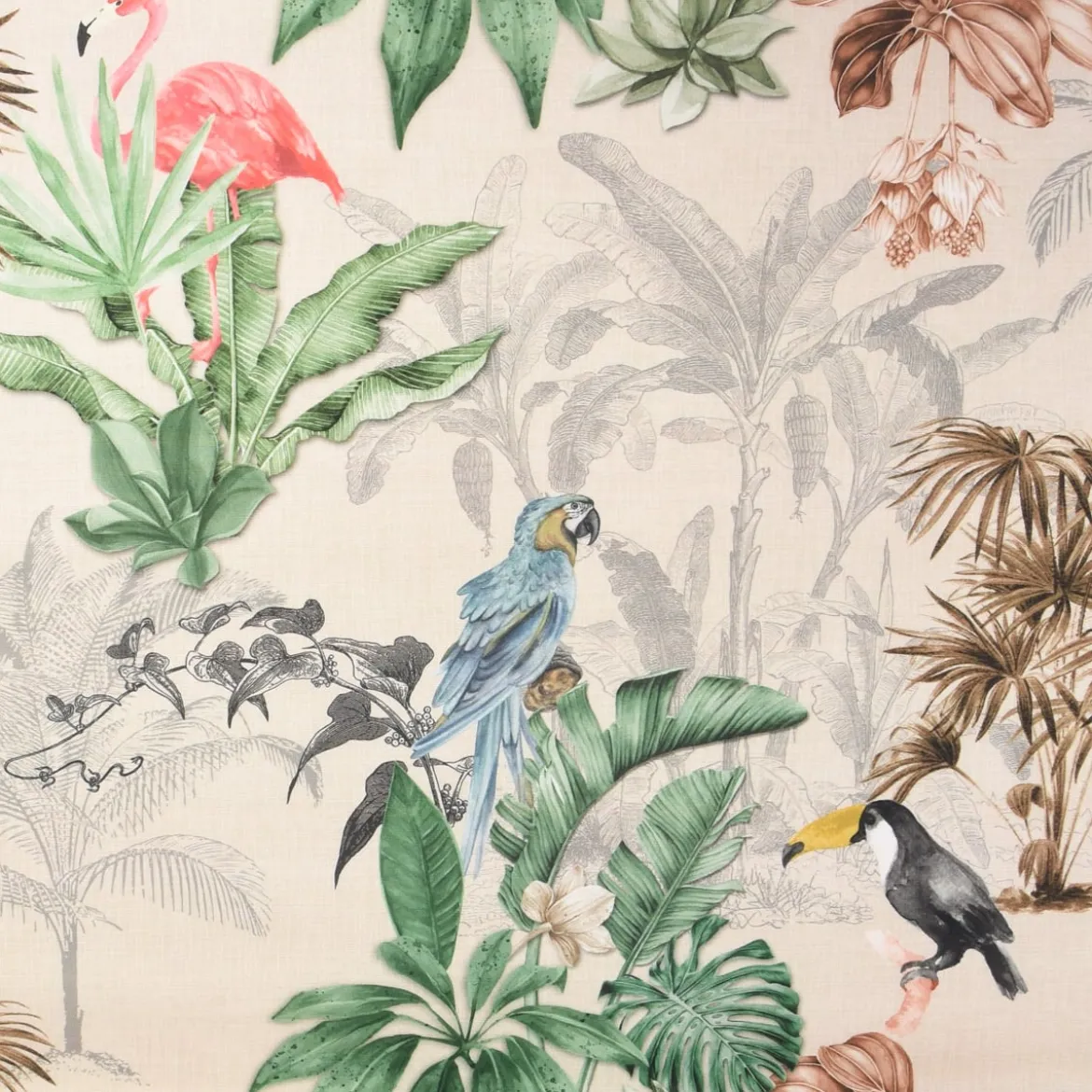 SCHÖNER LEBEN. Kissenhülle Outdoor Palmen Papagei Flamingo beige bunt versch. Größen