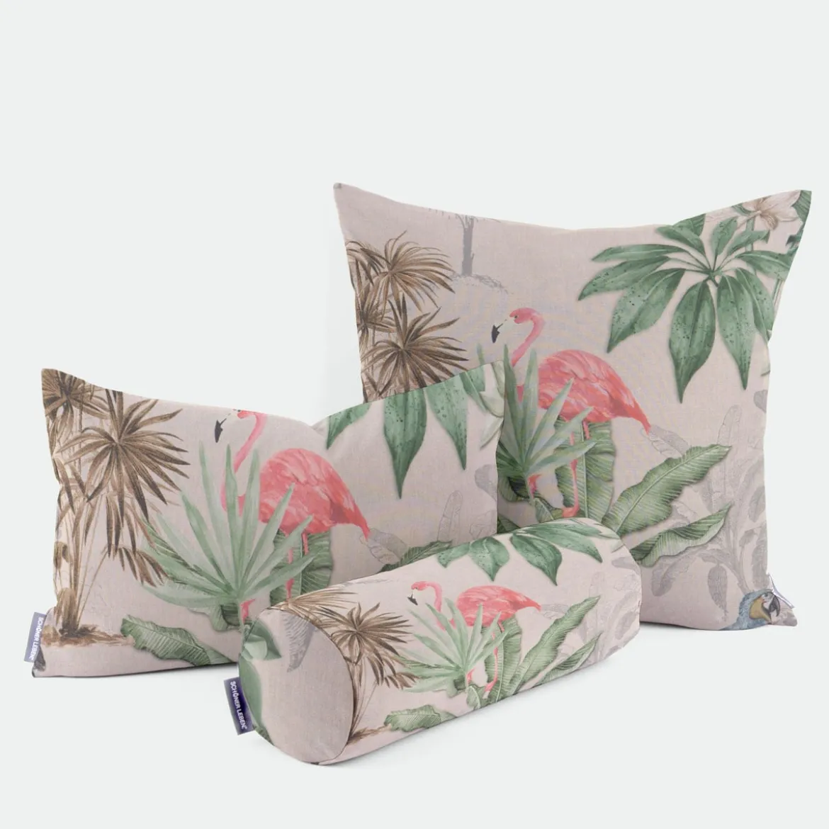 SCHÖNER LEBEN. Kissenhülle Outdoor Palmen Papagei Flamingo beige bunt versch. Größen