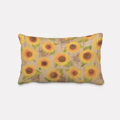 SCHÖNER LEBEN. Kissenhülle Outdoor Sunflower Sonnenblumen Holzlatten beige gelb verschiedene Größen