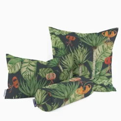 SCHÖNER LEBEN. Kissenhülle Outdoor Tropical Garden Party Blätter Blüten dunkelblau grün rot verschiedene Größen
