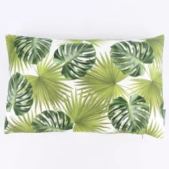 SCHÖNER LEBEN. Kissenhülle Palmen Blatt grün weiß 30x50cm