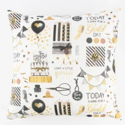 Schöner Leben Kissenhülle Party Geschenke weiß goldfarbig schwarz 40x40cm