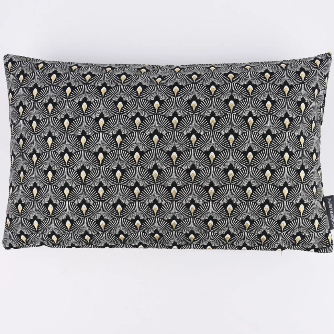 SCHÖNER LEBEN. Kissenhülle Pfau Jacquard schwarz weiß goldfarbig 30x50cm