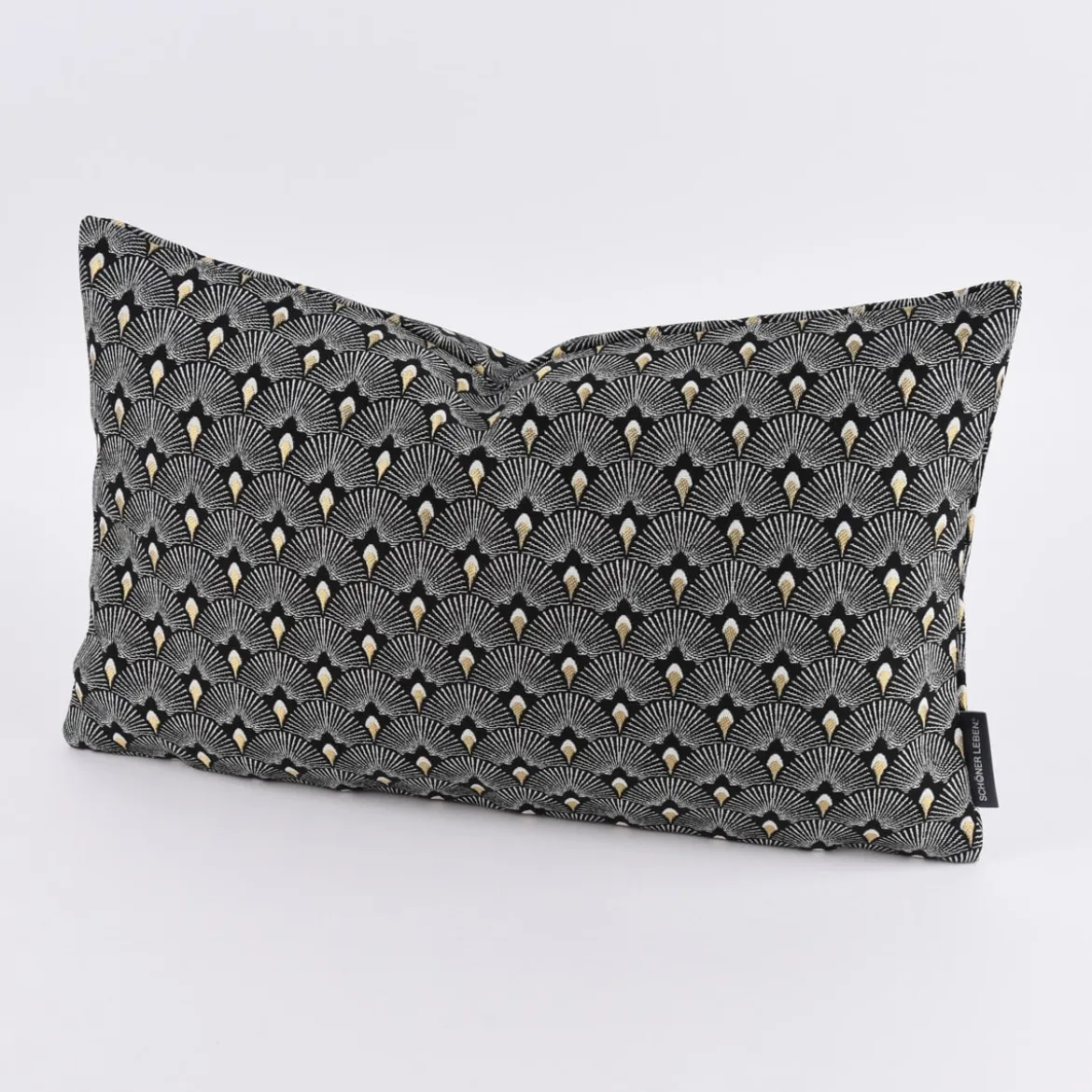 SCHÖNER LEBEN. Kissenhülle Pfau Jacquard schwarz weiß goldfarbig 30x50cm