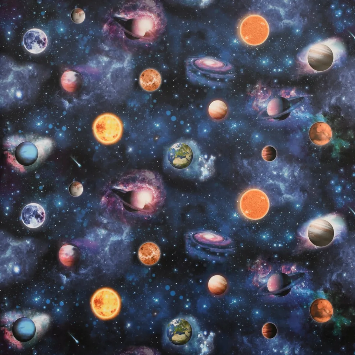 SCHÖNER LEBEN. Kissenhülle Samt Velvet Galaxy Future Planeten Weltall blau bunt verschiedene Größen