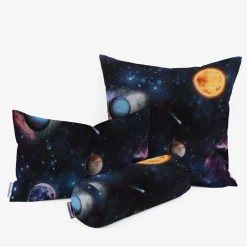 SCHÖNER LEBEN. Kissenhülle Samt Velvet Galaxy Future Planeten Weltall blau bunt verschiedene Größen