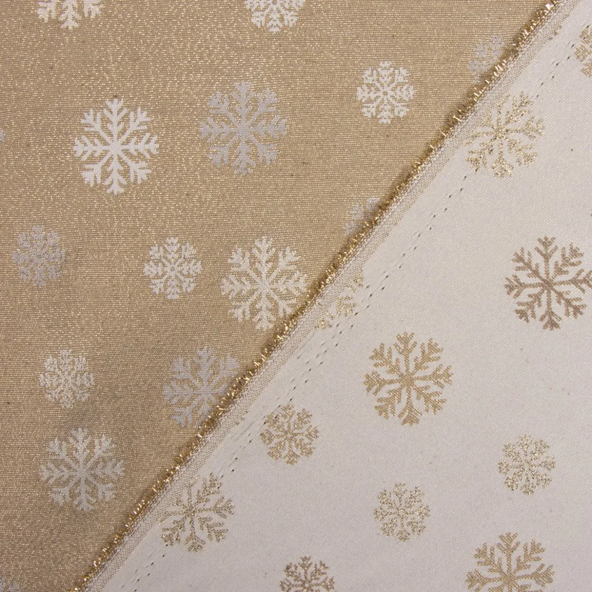 SCHÖNER LEBEN. Kissenhülle Schneeflocken beidseitig gold beige 30x50cm