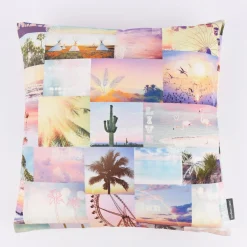 SCHÖNER LEBEN. Kissenhülle Sommer Festival Patchwork Digitaldruck rosa gelb blau 50x50cm