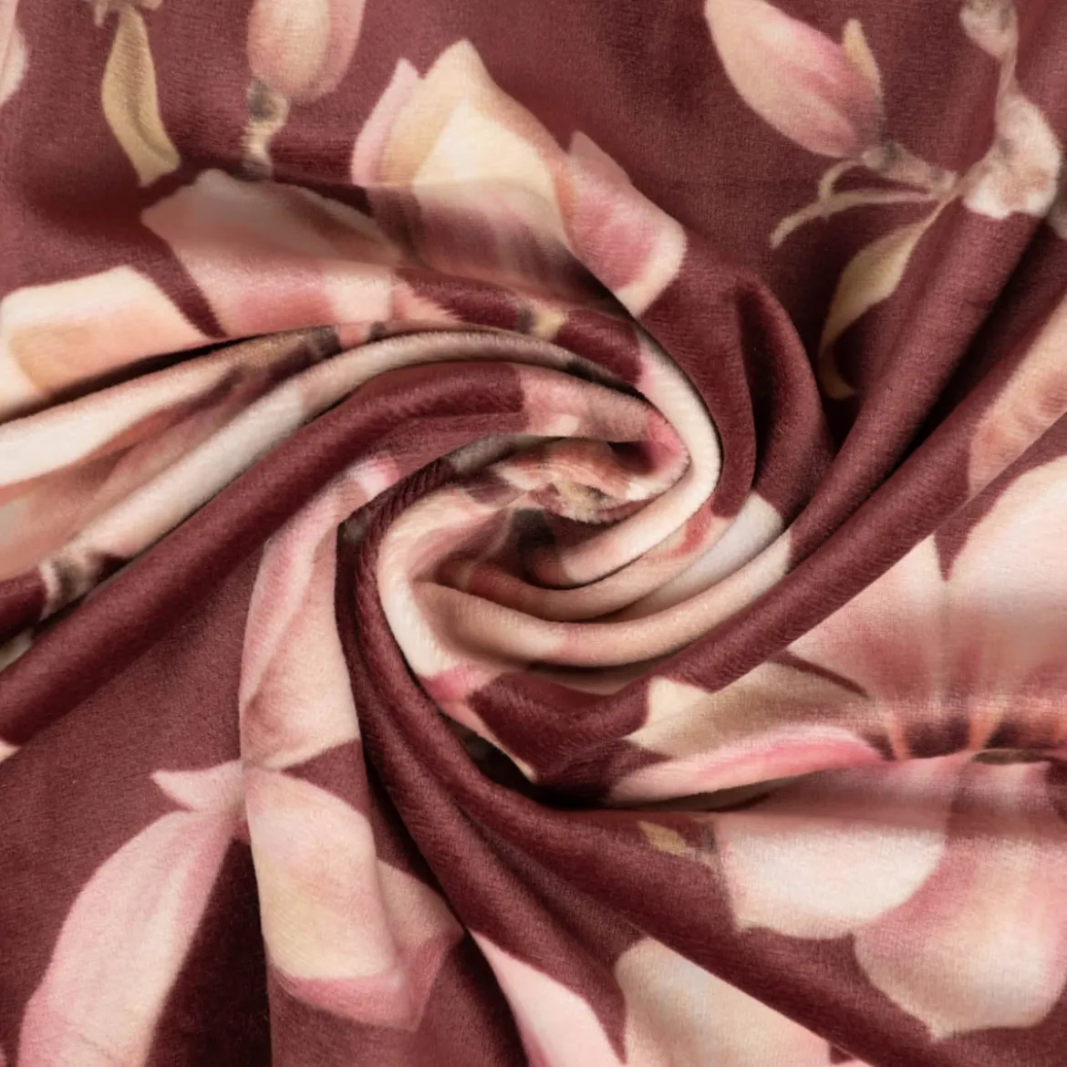 SCHÖNER LEBEN. Kissenhülle Velvet Deluxe Sweet Magnolia Magnolien bordeaux rosa verschiedene Größen