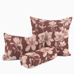 SCHÖNER LEBEN. Kissenhülle Velvet Deluxe Sweet Magnolia Magnolien bordeaux rosa verschiedene Größen