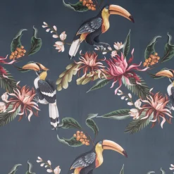 SCHÖNER LEBEN. Kissenhülle Velvet Digitaldruck Exotik Kakadu Blüten dunkelblau multicolor verschiedene Größen