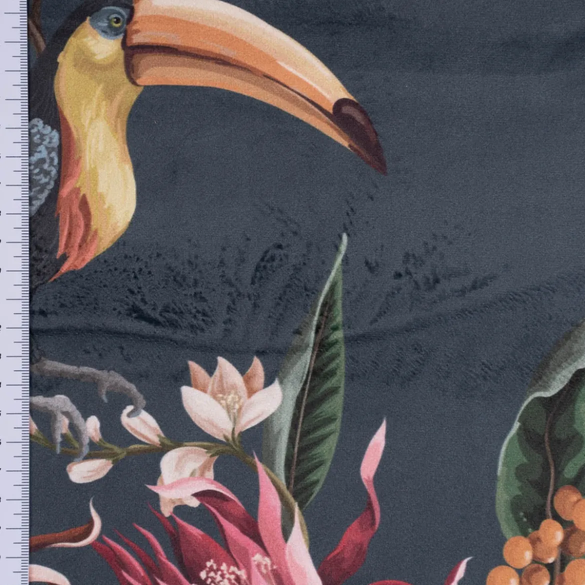 SCHÖNER LEBEN. Kissenhülle Velvet Digitaldruck Exotik Kakadu Blüten dunkelblau multicolor verschiedene Größen