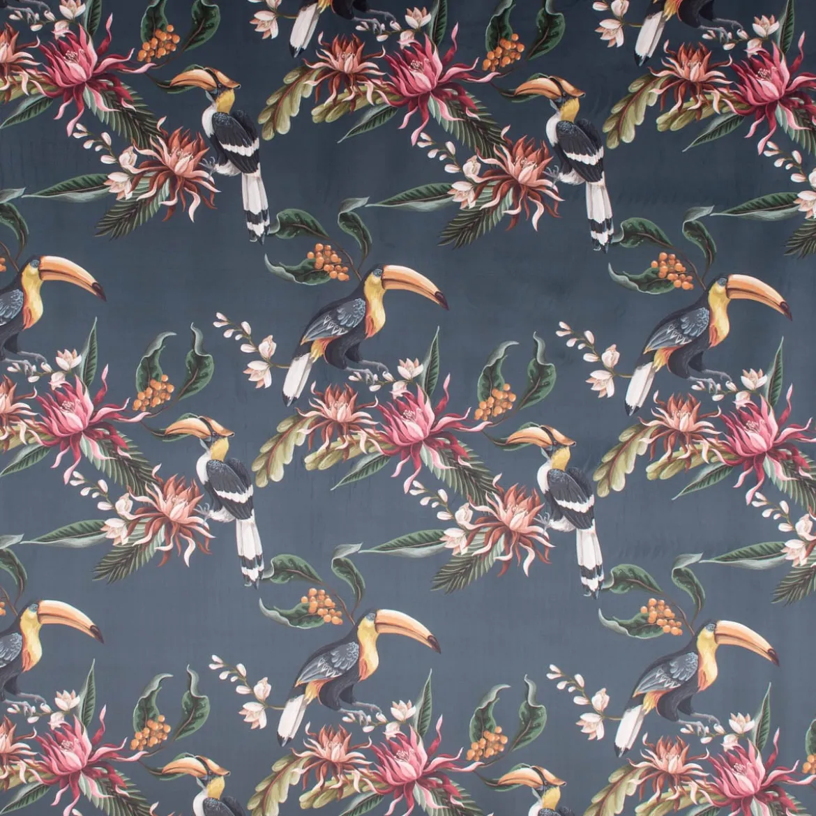 SCHÖNER LEBEN. Kissenhülle Velvet Digitaldruck Exotik Kakadu Blüten dunkelblau multicolor verschiedene Größen