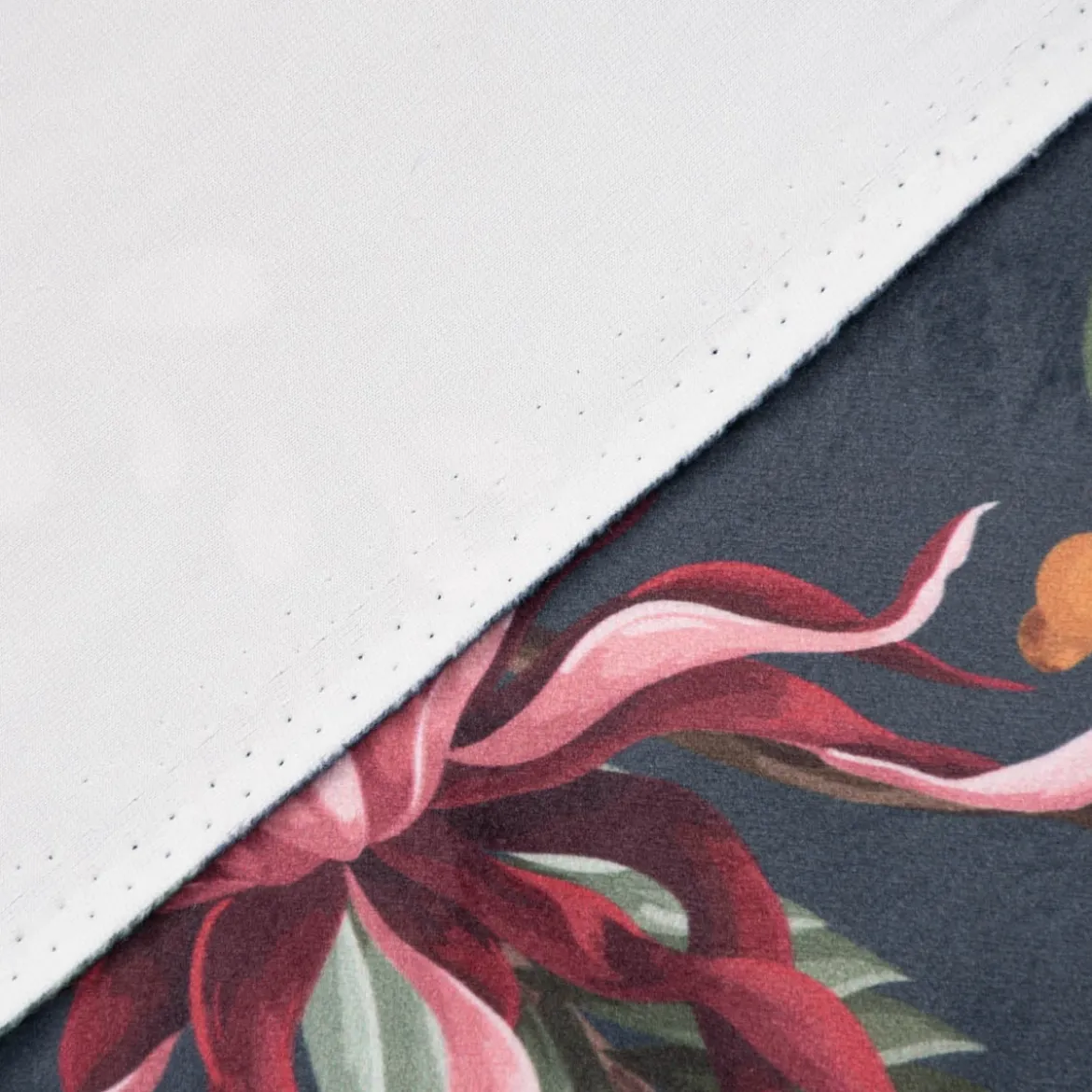 SCHÖNER LEBEN. Kissenhülle Velvet Digitaldruck Exotik Kakadu Blüten dunkelblau multicolor verschiedene Größen