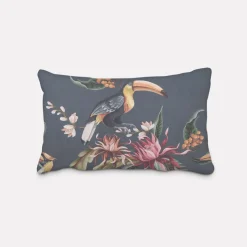SCHÖNER LEBEN. Kissenhülle Velvet Digitaldruck Exotik Kakadu Blüten dunkelblau multicolor verschiedene Größen