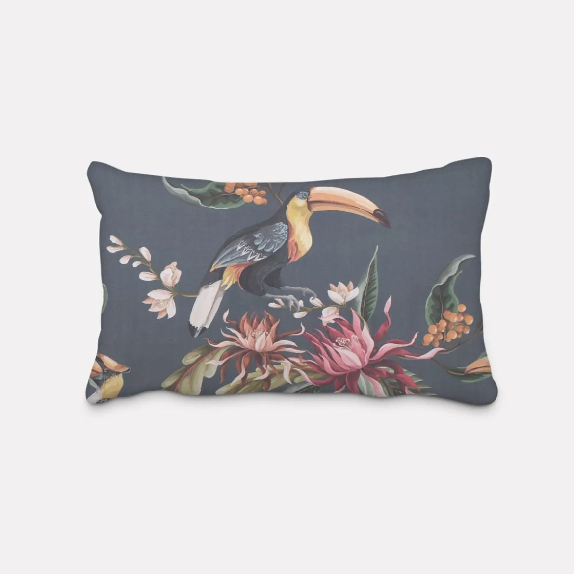 SCHÖNER LEBEN. Kissenhülle Velvet Digitaldruck Exotik Kakadu Blüten dunkelblau multicolor verschiedene Größen