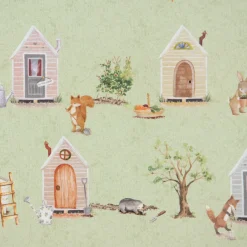 SCHÖNER LEBEN. Kissenhülle Waldleben Haus Hase Fuchs grün braun versch. Größen