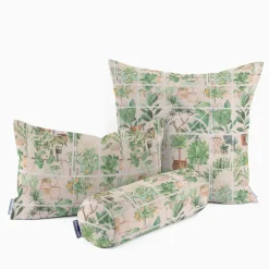 SCHÖNER LEBEN. Kissenhülle Wintergarten Pflanztöpfe beige grün verschiedene Größen