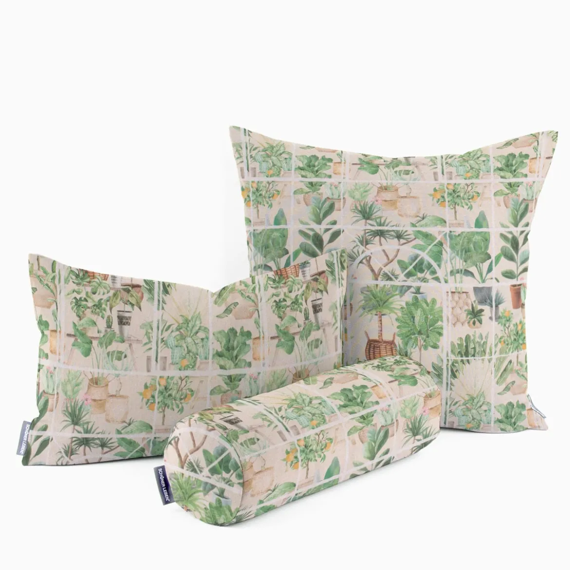 SCHÖNER LEBEN. Kissenhülle Wintergarten Pflanztöpfe beige grün verschiedene Größen