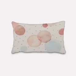 SCHÖNER LEBEN. Kissenhülle wollweiß mit Kreisen Aquarell-Tupfen pastell verschiedene Größen