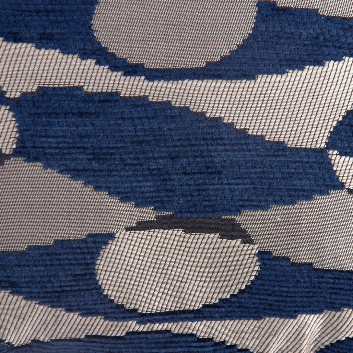 SCHÖNER LEBEN. Kissen mit Keder und Federfüllung Wellen Kreise blau 30x50cm