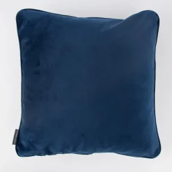 SCHÖNER LEBEN. Samtkissen mit Kederumrandung und Federfüllung dunkelblau 70x70cm