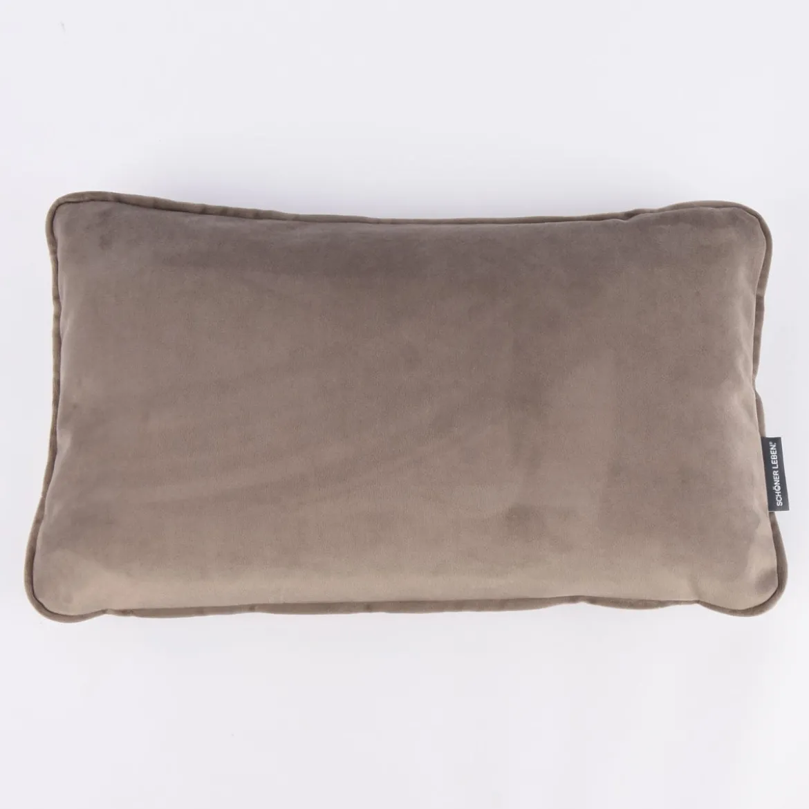 SCHÖNER LEBEN. Samtkissen mit Kederumrandung und Federfüllung taupe 30x50cm